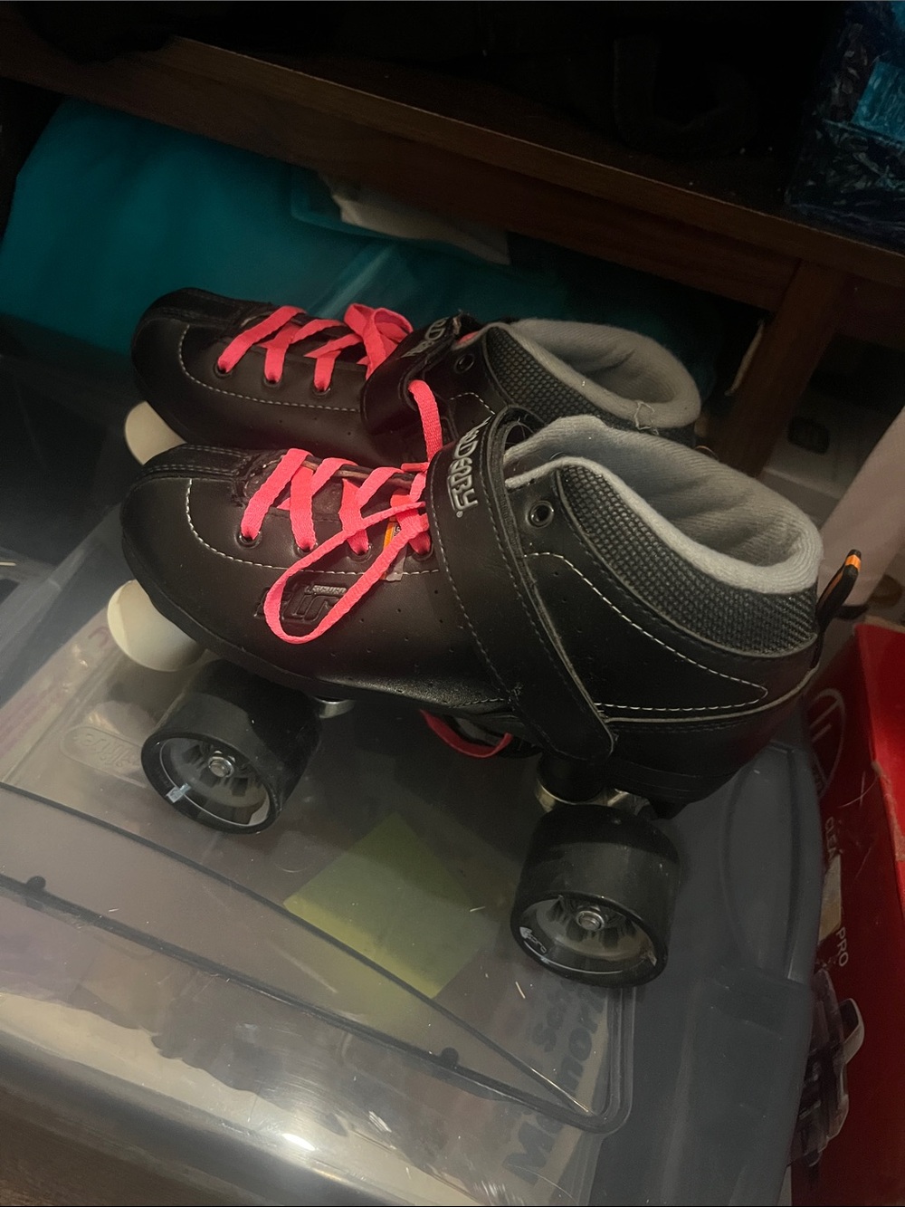 Riedel Black Roller Skates with Pink Laces